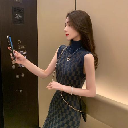 FA56737# 夏季女装设计感法式复古高级轻奢时尚名媛无袖长款连衣裙  服裝批發女裝批發服飾貨源