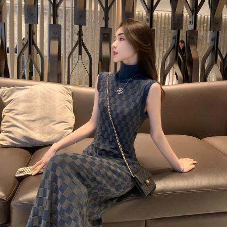 FA56737# 夏季女装设计感法式复古高级轻奢时尚名媛无袖长款连衣裙  服裝批發女裝批發服飾貨源