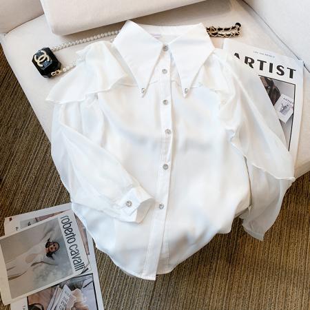 FA56742# 春装新款韩版白色衬衣法式高级感宽松翻领衬衫女  服裝批發女裝批發服飾貨源