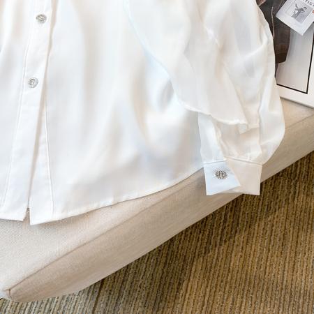 FA56742# 春装新款韩版白色衬衣法式高级感宽松翻领衬衫女  服裝批發女裝批發服飾貨源