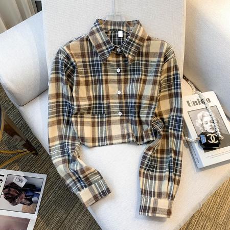 FA56743# 春装新款设计感港味纯欲风甜辣妹短款上衣衬衫女  服裝批發女裝批發服飾貨源