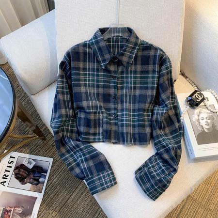 FA56743# 春装新款设计感港味纯欲风甜辣妹短款上衣衬衫女  服裝批發女裝批發服飾貨源