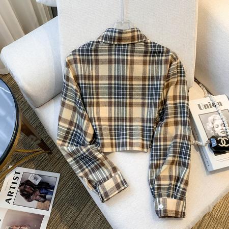 FA56743# 春装新款设计感港味纯欲风甜辣妹短款上衣衬衫女  服裝批發女裝批發服飾貨源