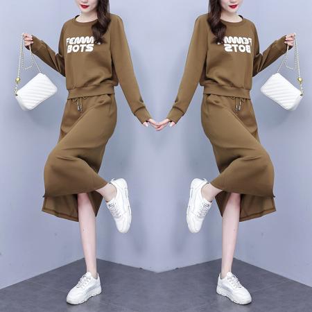 FA56746# 春季新款圆领套头卫衣开叉半身裙两件套休闲宽松套装裙女  服裝批發女裝批發服飾貨源