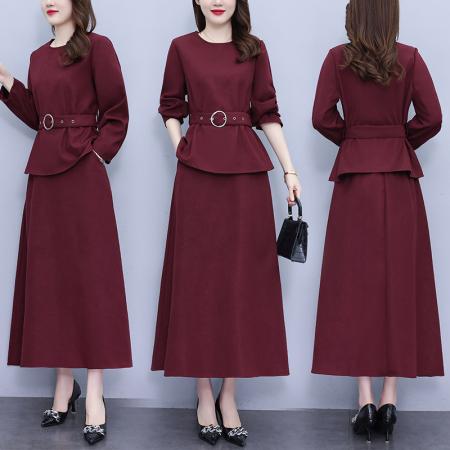 FA56747# 名媛收腰气质套装裙春秋减龄显瘦长袖半身裙两件套女  服裝批發女裝批發服飾貨源