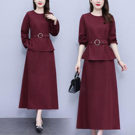 FA56747# 名媛收腰气质套装裙春秋减龄显瘦长袖半身裙两件套女  服裝批發女裝批發服飾貨源