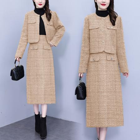 FA56749# 春秋季高级感粗花呢小香风套装女新款名媛百搭两件套女  服裝批發女裝批發服飾貨源