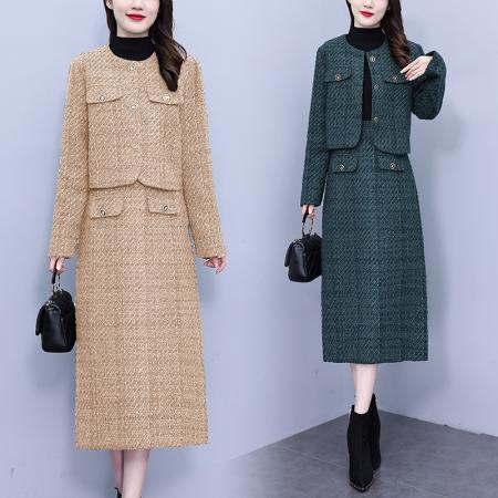 FA56749# 春秋季高级感粗花呢小香风套装女新款名媛百搭两件套女  服裝批發女裝批發服飾貨源