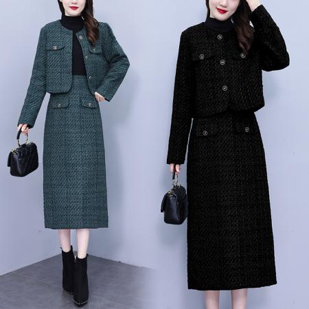 FA56749# 春秋季高级感粗花呢小香风套装女新款名媛百搭两件套女  服裝批發女裝批發服飾貨源