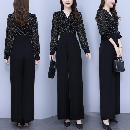 FA56752# 春秋季新款黑色修身显瘦气质长款连体衣优雅时尚连体裤  服裝批發女裝批發服飾貨源