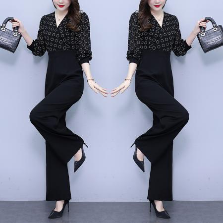 FA56752# 春秋季新款黑色修身显瘦气质长款连体衣优雅时尚连体裤  服裝批發女裝批發服飾貨源