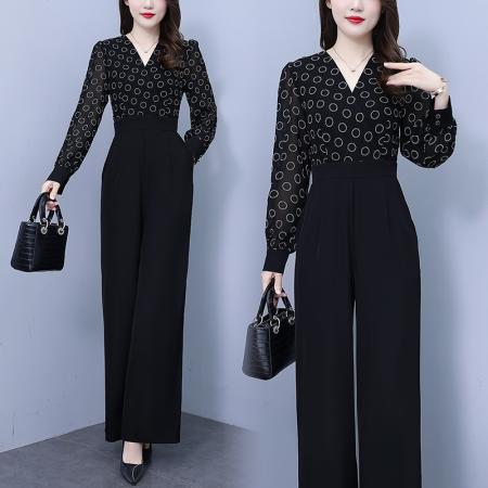FA56752# 春秋季新款黑色修身显瘦气质长款连体衣优雅时尚连体裤  服裝批發女裝批發服飾貨源