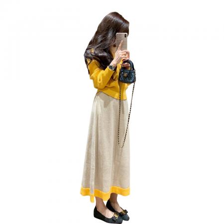 FA56757# 巨好看的冬装一整套小个子秋冬季新款黄色针织衫半身裙套装女  服裝批發女裝批發服飾貨源