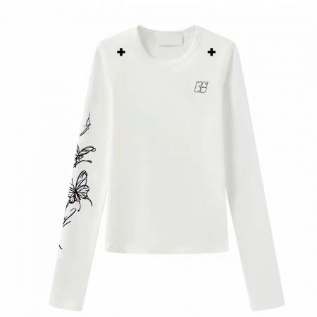 FA56765# 长袖t恤打底衫女春秋薄款正肩国潮刺绣蝴蝶印花圆领上衣  服裝批發女裝批發服飾貨源