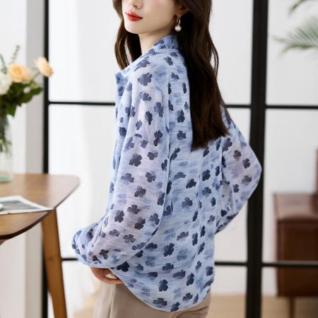 FA56768# 大码宽松休闲花色秋季新款女装翻领雪纺上衣开衫衬衫打底衬衣  服裝批發女裝批發服飾貨源