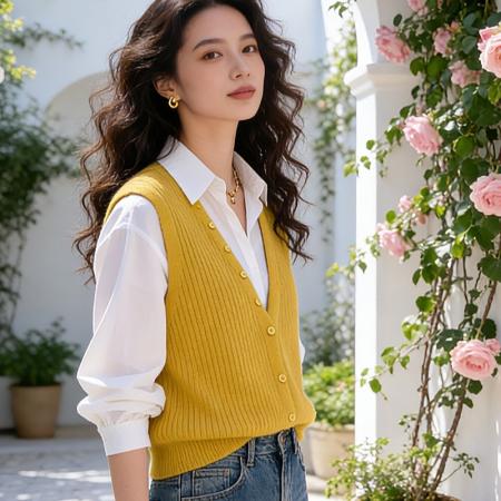 FA56778# 白色衬衫女叠穿打底百搭白衬衣春秋气质长袖上衣V领针织开衫马甲  服裝批發女裝批發服飾貨源