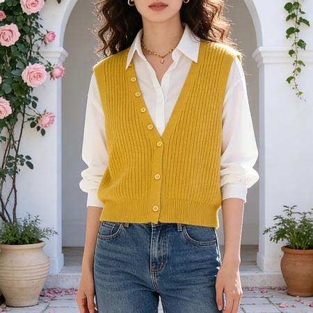 FA56778# 白色衬衫女叠穿打底百搭白衬衣春秋气质长袖上衣V领针织开衫马甲  服裝批發女裝批發服飾貨源