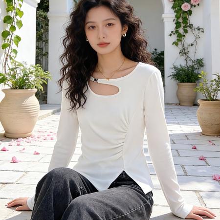 FA56780# 不规则镂空时尚正肩长袖T恤女装春季新款修身打底衫上衣  服裝批發女裝批發服飾貨源