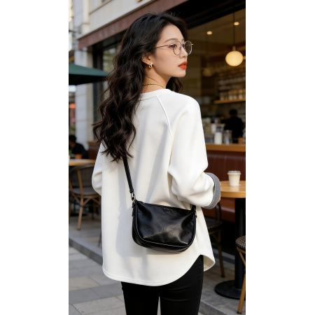 FA56782# 加绒加厚宽松慵懒风设计撞色圆领插肩袖卫衣女秋冬上衣  服裝批發女裝批發服飾貨源