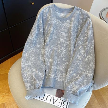 FA56785# 早春高级感气质雪花圆领卫衣时尚洋气宽松百搭套头上衣  服裝批發女裝批發服飾貨源