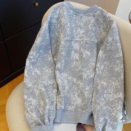 FA56785# 早春高级感气质雪花圆领卫衣时尚洋气宽松百搭套头上衣  服裝批發女裝批發服飾貨源