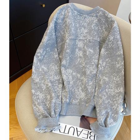 FA56785# 早春高级感气质雪花圆领卫衣时尚洋气宽松百搭套头上衣  服裝批發女裝批發服飾貨源