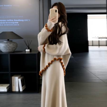 FA56796# 法式温柔风不规则针织连衣裙子女新款早春季超火穿搭长裙套装  服裝批發女裝批發服飾貨源