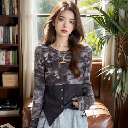 FA56798# 春装不规则晕染拼接上衣女修身显瘦上衣打底  服裝批發女裝批發服飾貨源