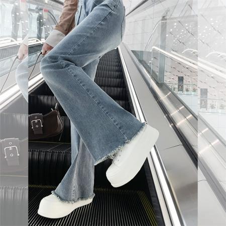 FA56801# -春秋微喇叭阔腿时尚显瘦牛仔裤女大码胖mm低腰垂感拖地裤子  服裝批發女裝批發服飾貨源