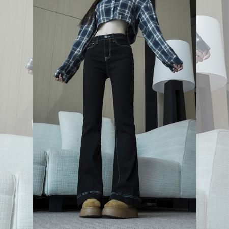 FA56803# -春秋微喇叭阔腿时尚显瘦牛仔裤女大码胖mm高腰垂感拖地裤子  服裝批發女裝批發服飾貨源