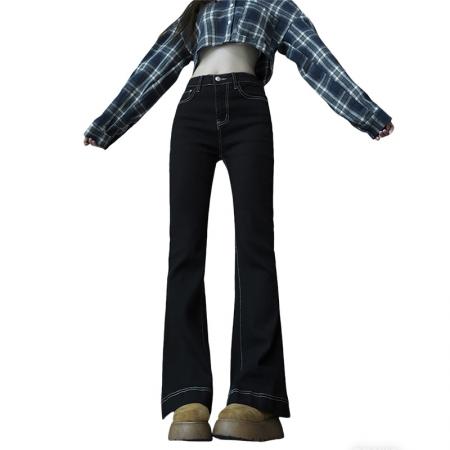 FA56803# -春秋微喇叭阔腿时尚显瘦牛仔裤女大码胖mm高腰垂感拖地裤子  服裝批發女裝批發服飾貨源