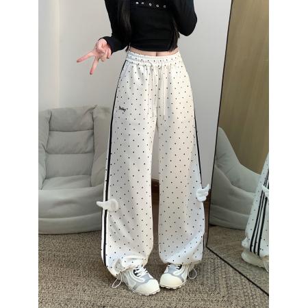 FA56806# 波点设计感立体翅膀运动卫裤女新款轻亚风宽松直筒显瘦休闲裤  服裝批發女裝批發服飾貨源