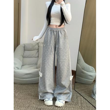 FA56806# 波点设计感立体翅膀运动卫裤女新款轻亚风宽松直筒显瘦休闲裤  服裝批發女裝批發服飾貨源