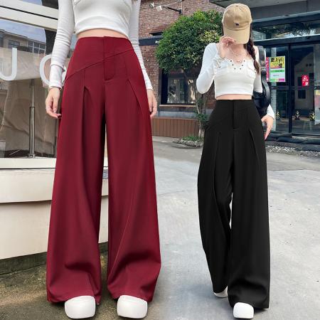 FA56808# 春新款休闲高腰阔腿裤女秋冬季休闲西裤OL拖地裤女  服裝批發女裝批發服飾貨源