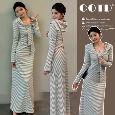 FA56817# 春季新款条纹假两件披肩收腰遮肉显瘦长裙连衣裙  服裝批發女裝批發服飾貨源