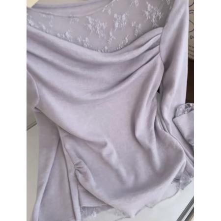 FA56818# 韩系气质蕾丝拼接V领长袖针织衫女春季时尚显瘦叠穿设计感上衣  服裝批發女裝批發服飾貨源