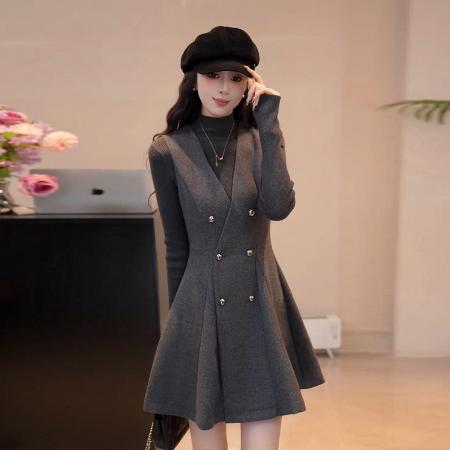 FA56819# 新款针织毛衣背带连衣裙子女秋冬季韩系穿搭毛呢短裙  服裝批發女裝批發服飾貨源