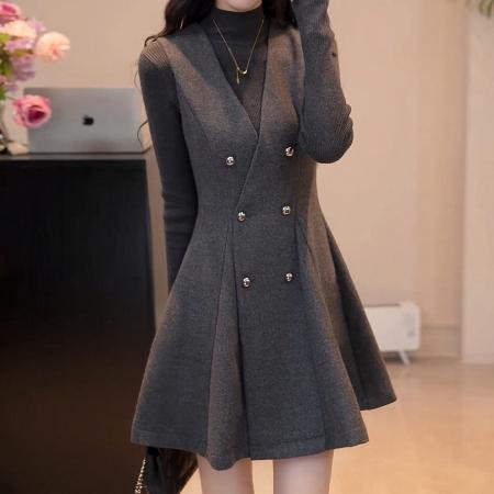 FA56819# 新款针织毛衣背带连衣裙子女秋冬季韩系穿搭毛呢短裙  服裝批發女裝批發服飾貨源