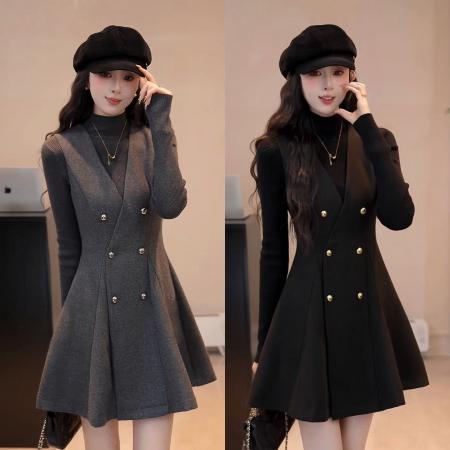 FA56819# 新款针织毛衣背带连衣裙子女秋冬季韩系穿搭毛呢短裙  服裝批發女裝批發服飾貨源