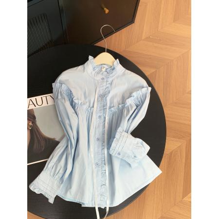 FA56822# 法式荷叶边衬衫女新款飘带上衣  服裝批發女裝批發服飾貨源