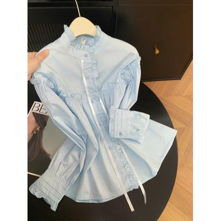 FA56822# 法式荷叶边衬衫女新款飘带上衣  服裝批發女裝批發服飾貨源