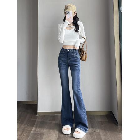 FA56827# 美式高腰喇叭牛仔裤女春秋季新款修身今年流行微喇拖地裤  服裝批發女裝批發服飾貨源