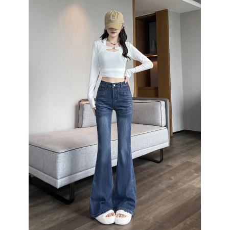 FA56827# 美式高腰喇叭牛仔裤女春秋季新款修身今年流行微喇拖地裤  服裝批發女裝批發服飾貨源