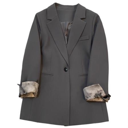 FA56829# 灰色复古宽松休闲西装外套女秋季新款独特袖口设计高级感西服  服裝批發女裝批發服飾貨源