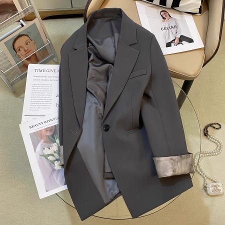 FA56829# 灰色复古宽松休闲西装外套女秋季新款独特袖口设计高级感西服  服裝批發女裝批發服飾貨源