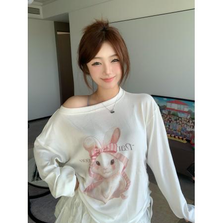 FA56835# 后包领性感斜肩一字领+抽绳露肩宽松长袖t恤女  服裝批發女裝批發服飾貨源