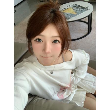 FA56835# 后包领性感斜肩一字领+抽绳露肩宽松长袖t恤女  服裝批發女裝批發服飾貨源