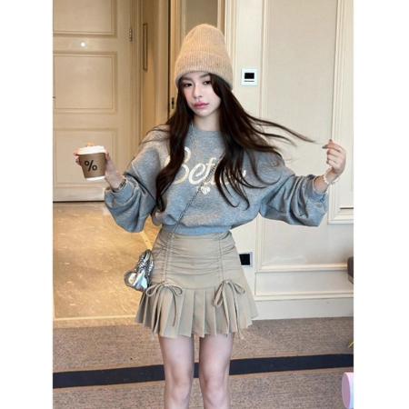 FA56837# 曼巴棉圆领后包领CVC罗口短款收腰圆领印花卫衣女  服裝批發女裝批發服飾貨源