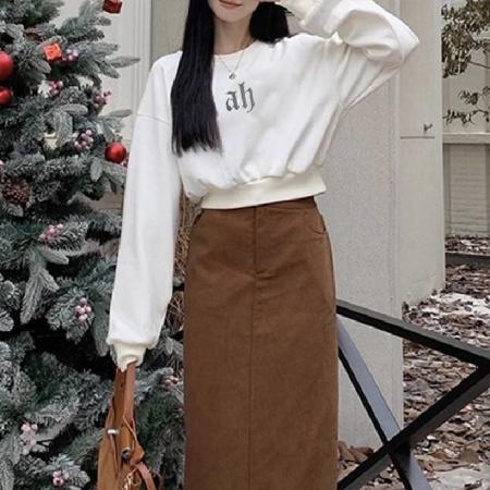 FA56838# 曼巴棉圆领后包领CVC罗口短款收腰圆领印花卫衣女  服裝批發女裝批發服飾貨源