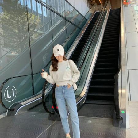 FA56839# 曼巴棉圆领后包领CVC罗口短款收腰圆领印花卫衣女  服裝批發女裝批發服飾貨源